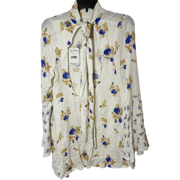Free People Tops - NWT Free People Tate Floral Bell Sleeve Tunic Top Ivory S Women Mock Neck Cutout